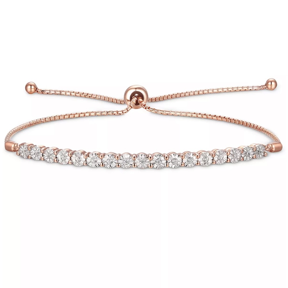 Diamond Bolo Bracelet 14k Rose Gold-Plated Sterling Silver